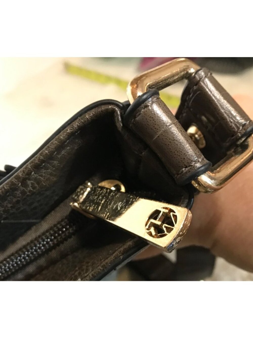 Hilary Radley Purse Brown Leather Crossbody Croc Embossed & Leopard Lining 10 x - Picture 13 of 15